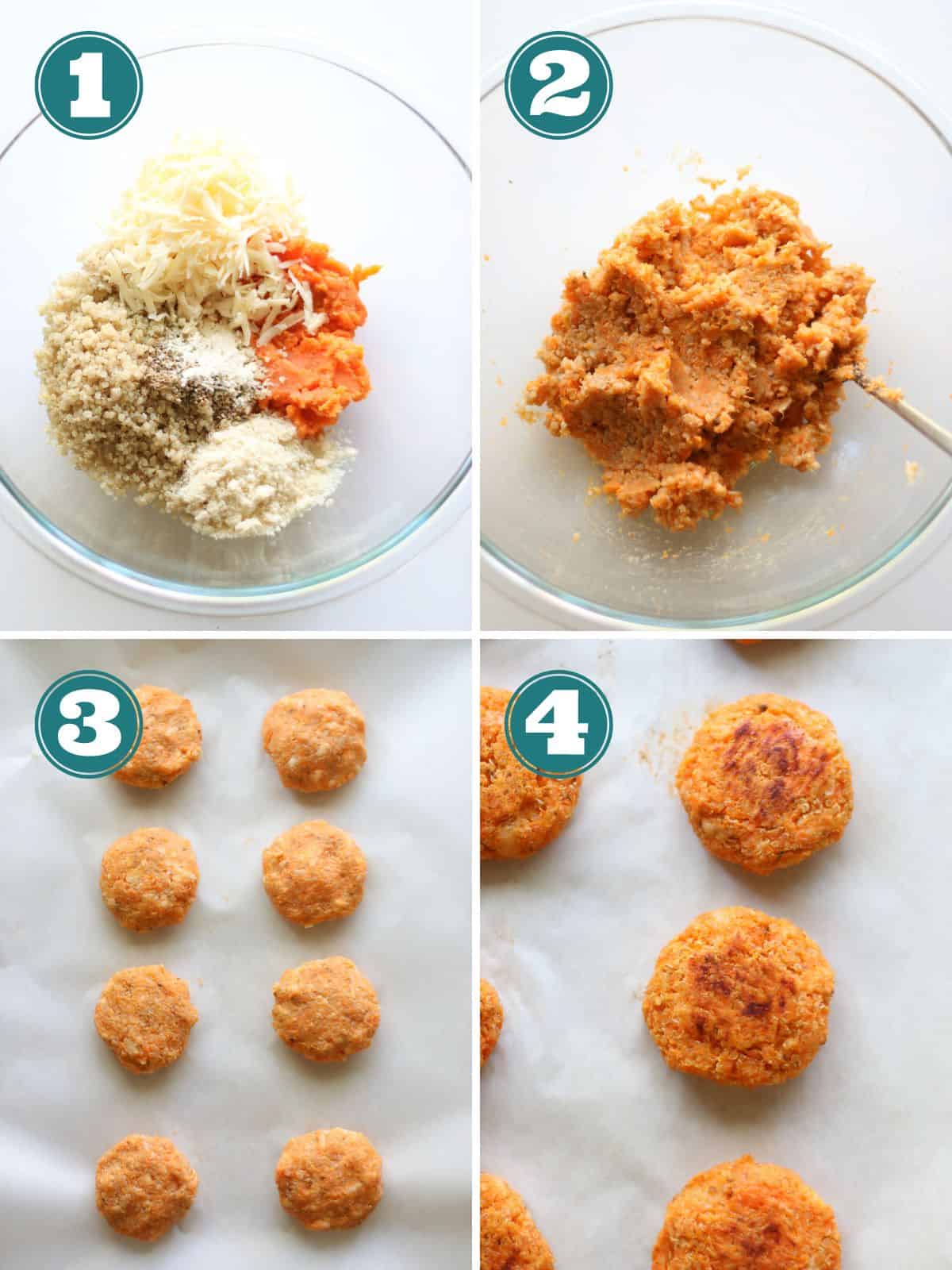A four image collage of step by step cooking process.