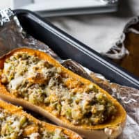 Roasted Butternut Squash with Turkey Stuffing