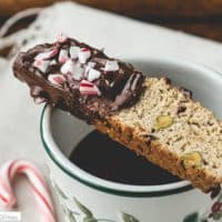 Cranberries and Pistachio Biscotti Dipped in Peppermint Chocolate