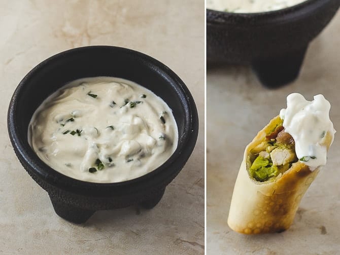 Baked Avocado Club Eggrolls with Spicy Ranch DIp