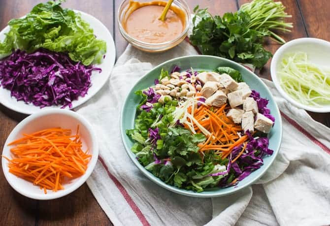 Asian Chopped Salad with Spicy Peanut Dressing