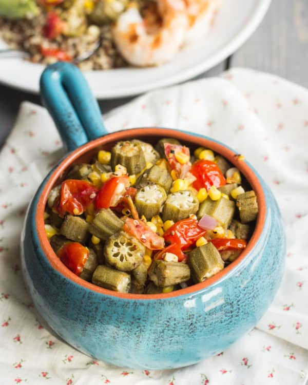 Roasted Okra, Corn, Tomato Salsa MJ and Hungryman