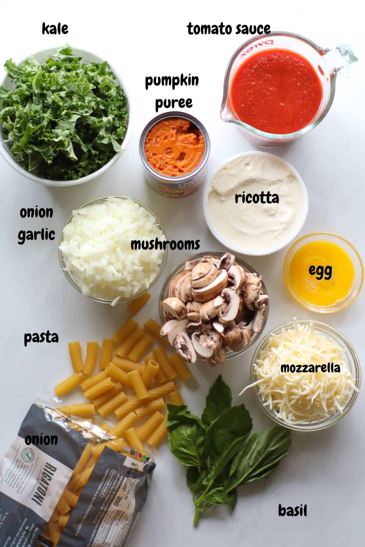 All the ingredients laid out on a white bacckground.