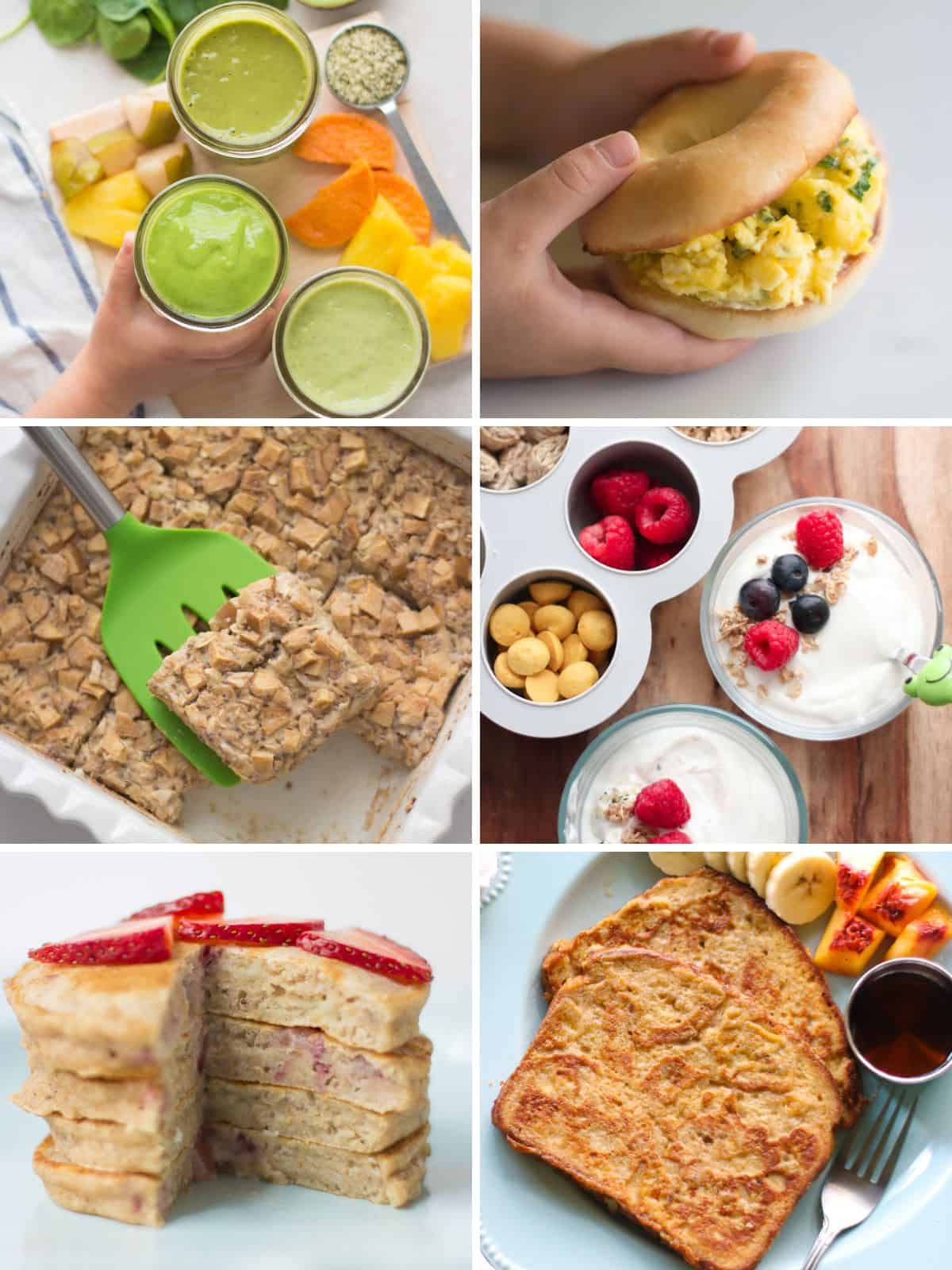 A six image collage of easy meal prep breakfasts.