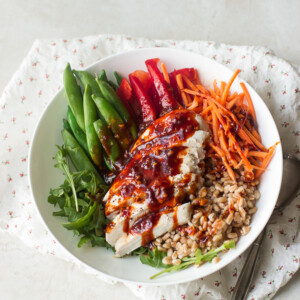 Spicy Korean Farro Nourish Bowl with Gochujang Sauce