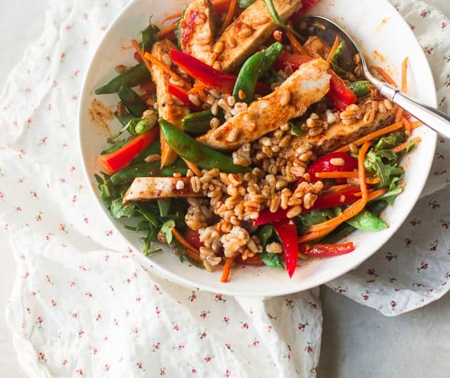 Spicy Korean Farro Nourish Bowl with Gochujang Sauce