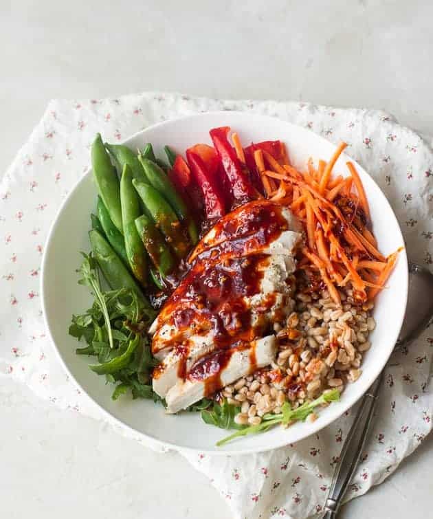 Spicy Korean Farro Nourish Bowl with Gochujang Sauce MJ and Hungryman