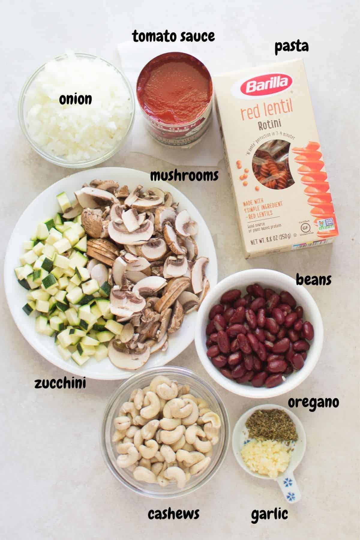 all the ingredients labeled and laid out on a white background
