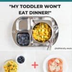 a visual with toddler's dinner on the top and a small snack and bedtime snack below.