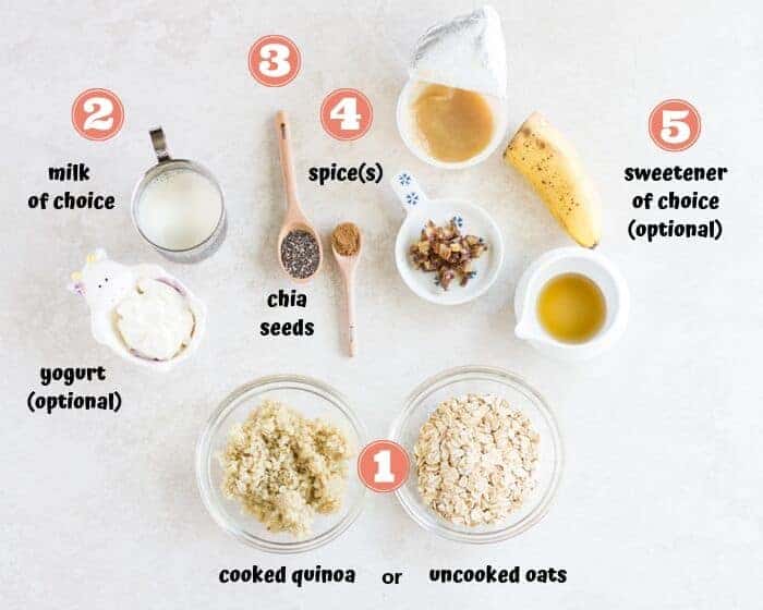 All the ingredient options for toppings laid out on a white background