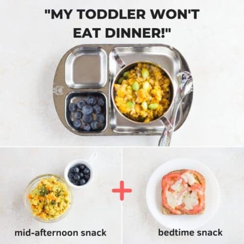 a visual with toddler's dinner on the top and a small snack and bedtime snack below.