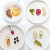 A four image collage of simple BLW meals.