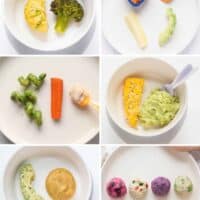 A six image collage of easy BLW meals.