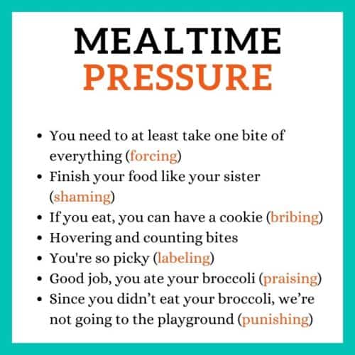 a graphic with all the different examples of mealtime pressure