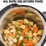 cooked chicken, carrots, potatoes with green onion inside an instant pot