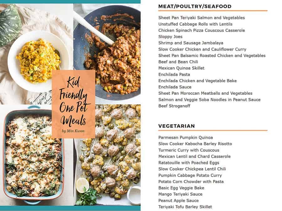 cover page of One Pot Meals and table of contents