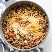 A close up look at the Mexican lentils in a skillet