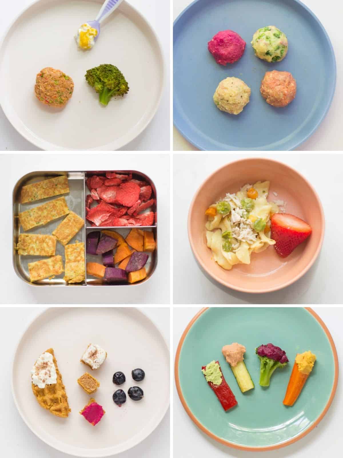 A six image collage showing finger food ideas for babies