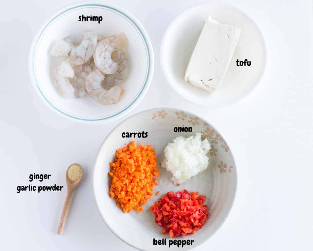 all the ingredients laid out on a white background