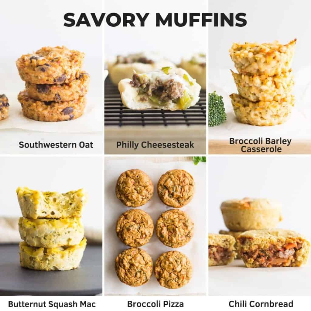 a collage of savory muffins for babies and toddlers