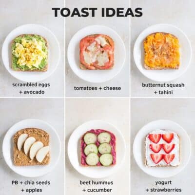 six easy toasts each plated on a white platee