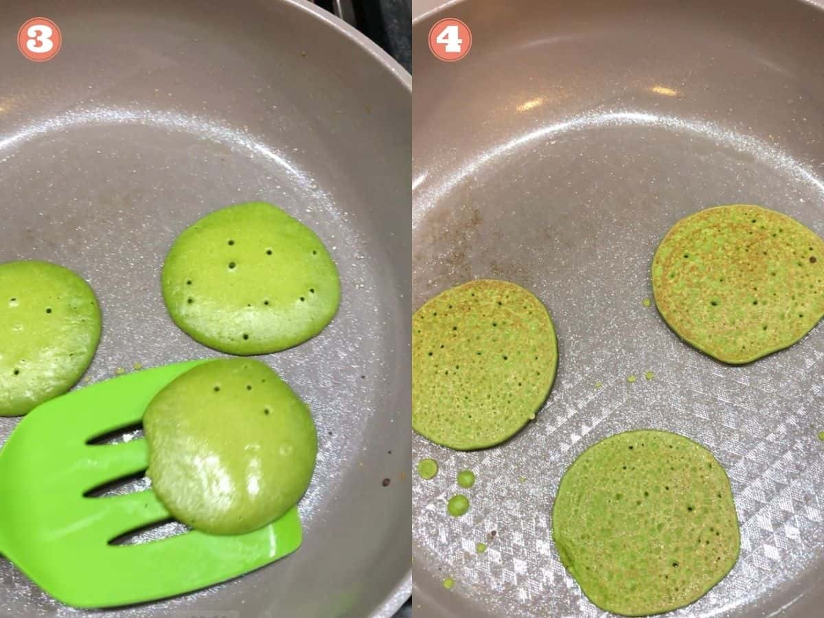 A two image collage showing before and after cooking the batter.