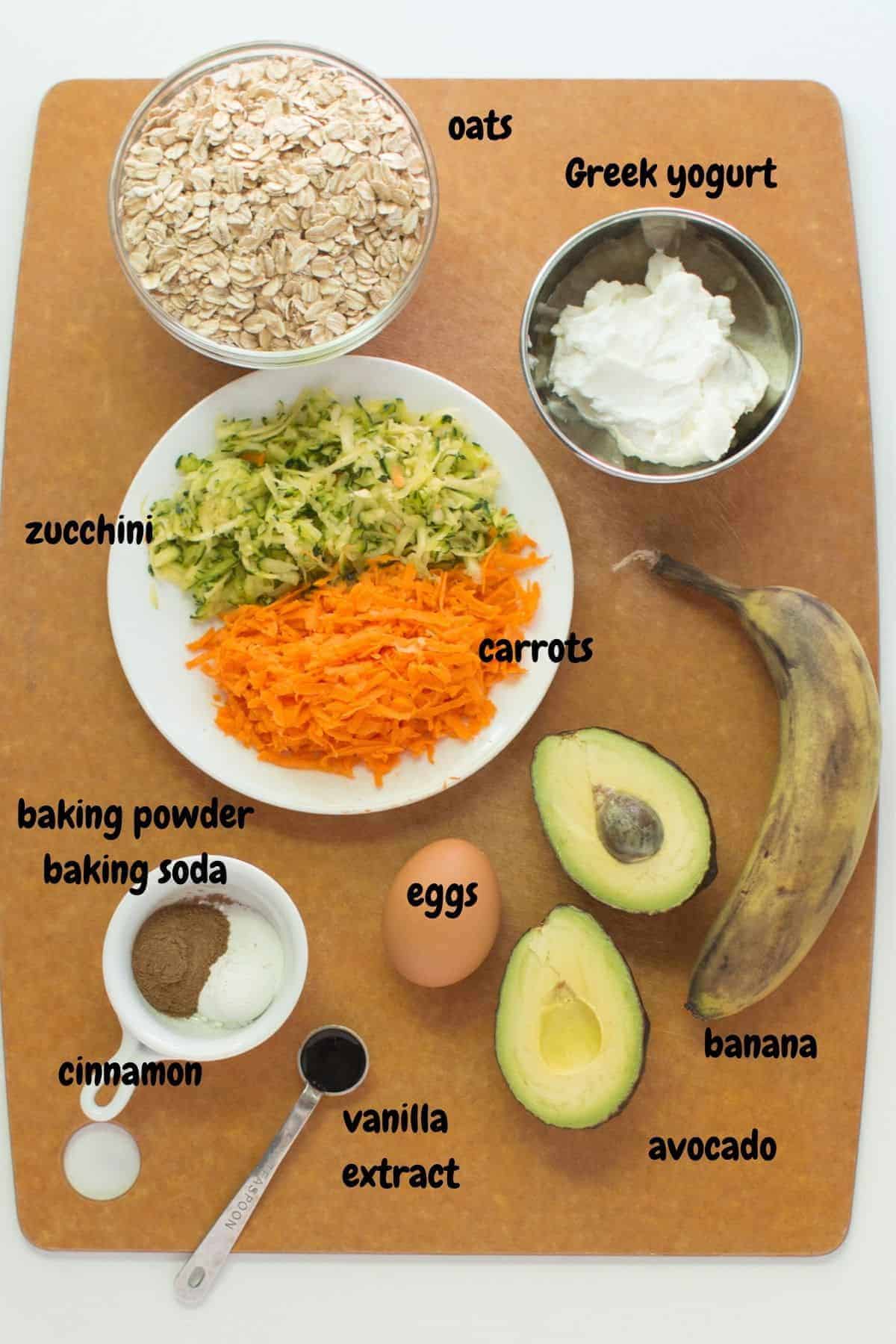 all the ingredients laid out on a wooden board