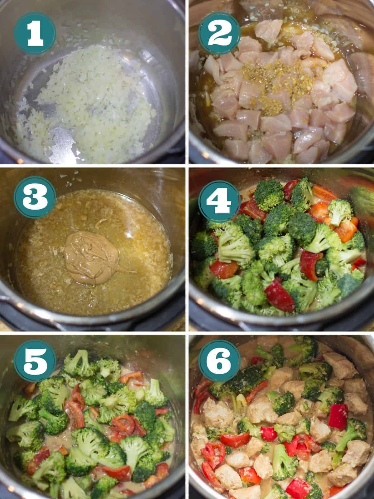 six collage image showing step by step process of making this dish in the Instant Pot
