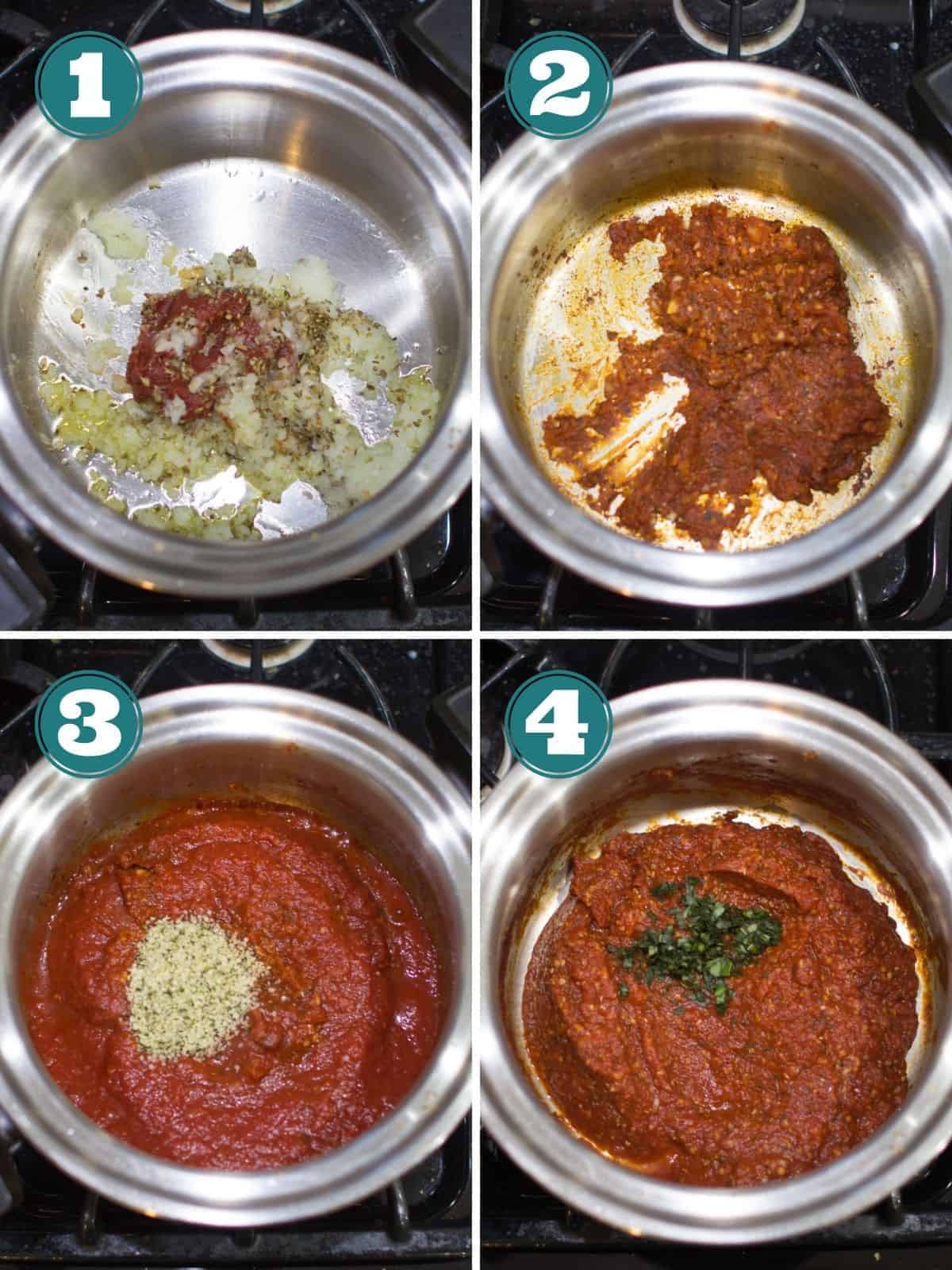 a four image collage showing the cooking steps