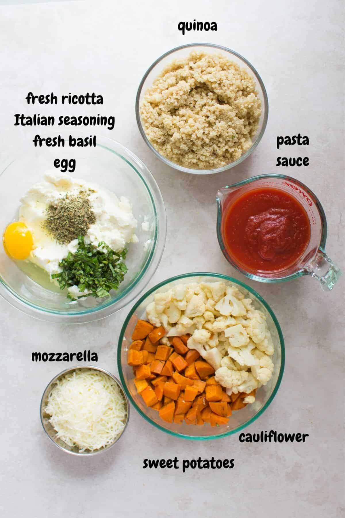 all the ingredients laid out on a white background