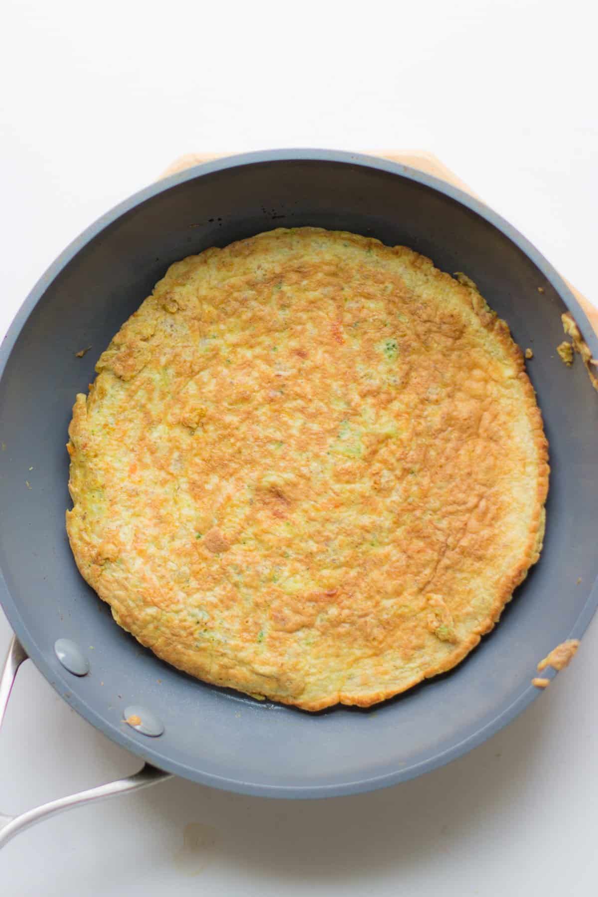 cooked omelette in a nonstick pan.