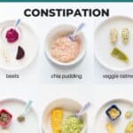 a six image collage showing meal ideas for constipation.