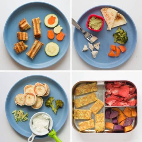 a four image collage with different easy lunch ideas for toddlers.