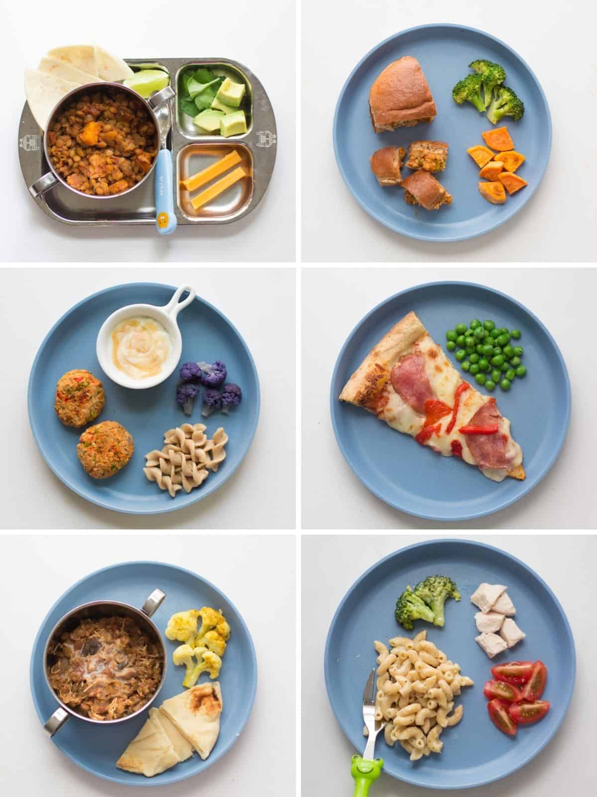 A six image collage of easy and healthy toddler meal ideas.