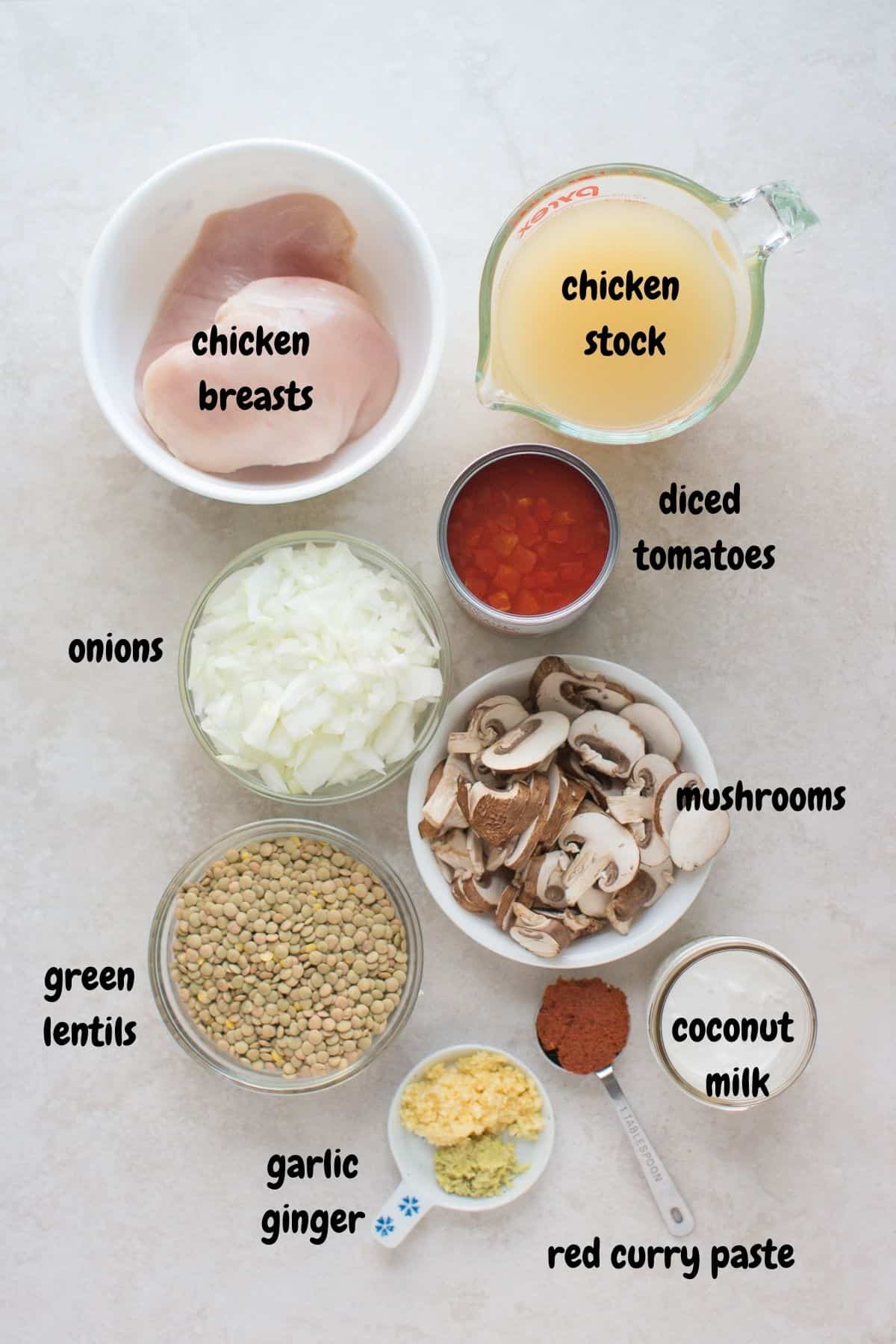 All the ingredients laid out on a white background.