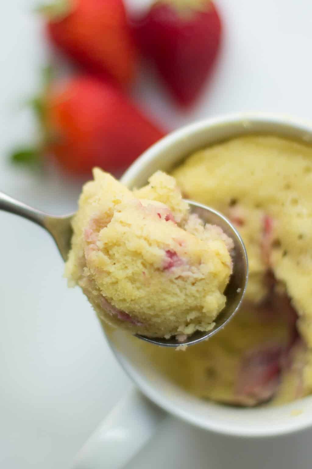 Easy Almond Flour Mug Cake (with Strawberries) MJ and Hungryman