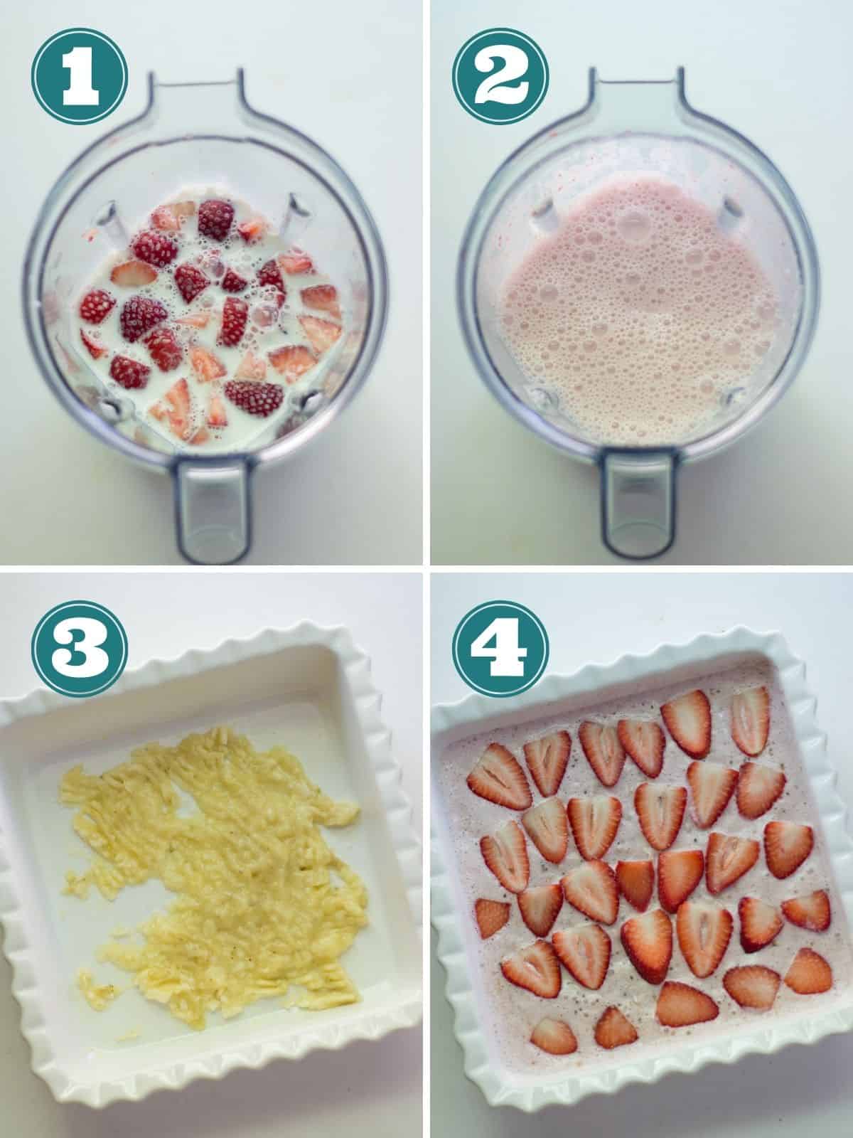 A four image collage showing step-by-step cooking process.