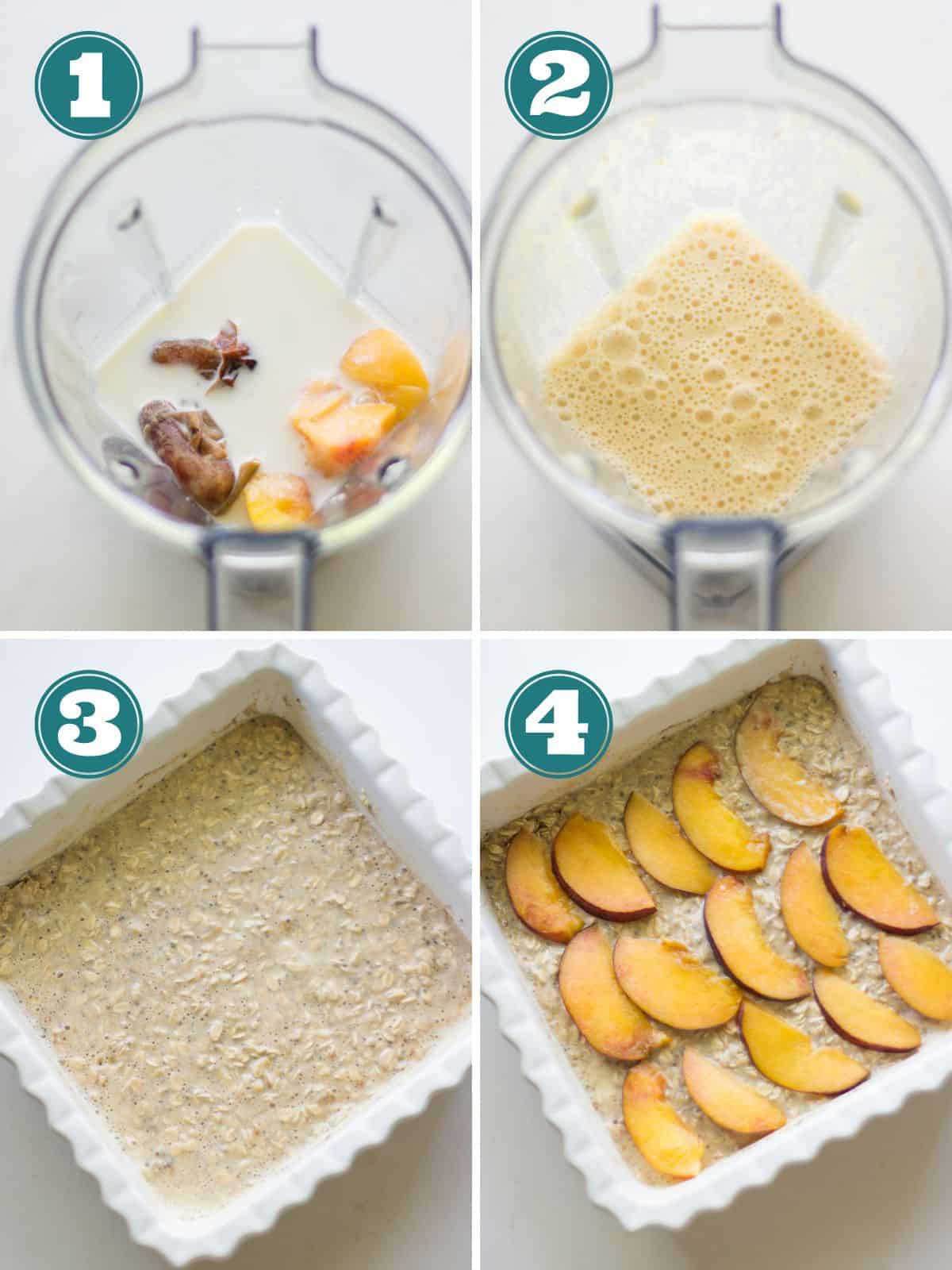 A four image collage showing how to make oatmeal.