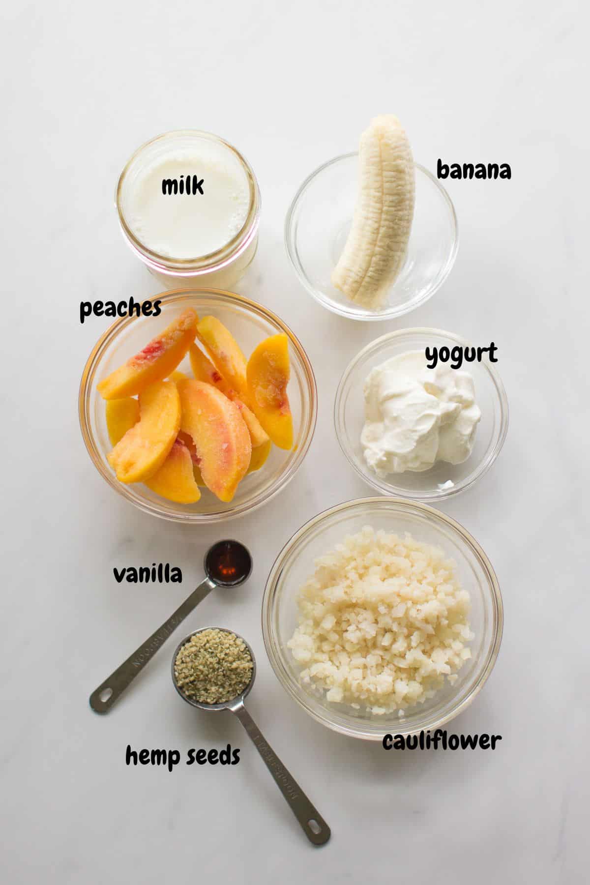 all the ingredients laid out on a white background.