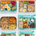 A six image collage of 6 easy bento box lunch ideas.