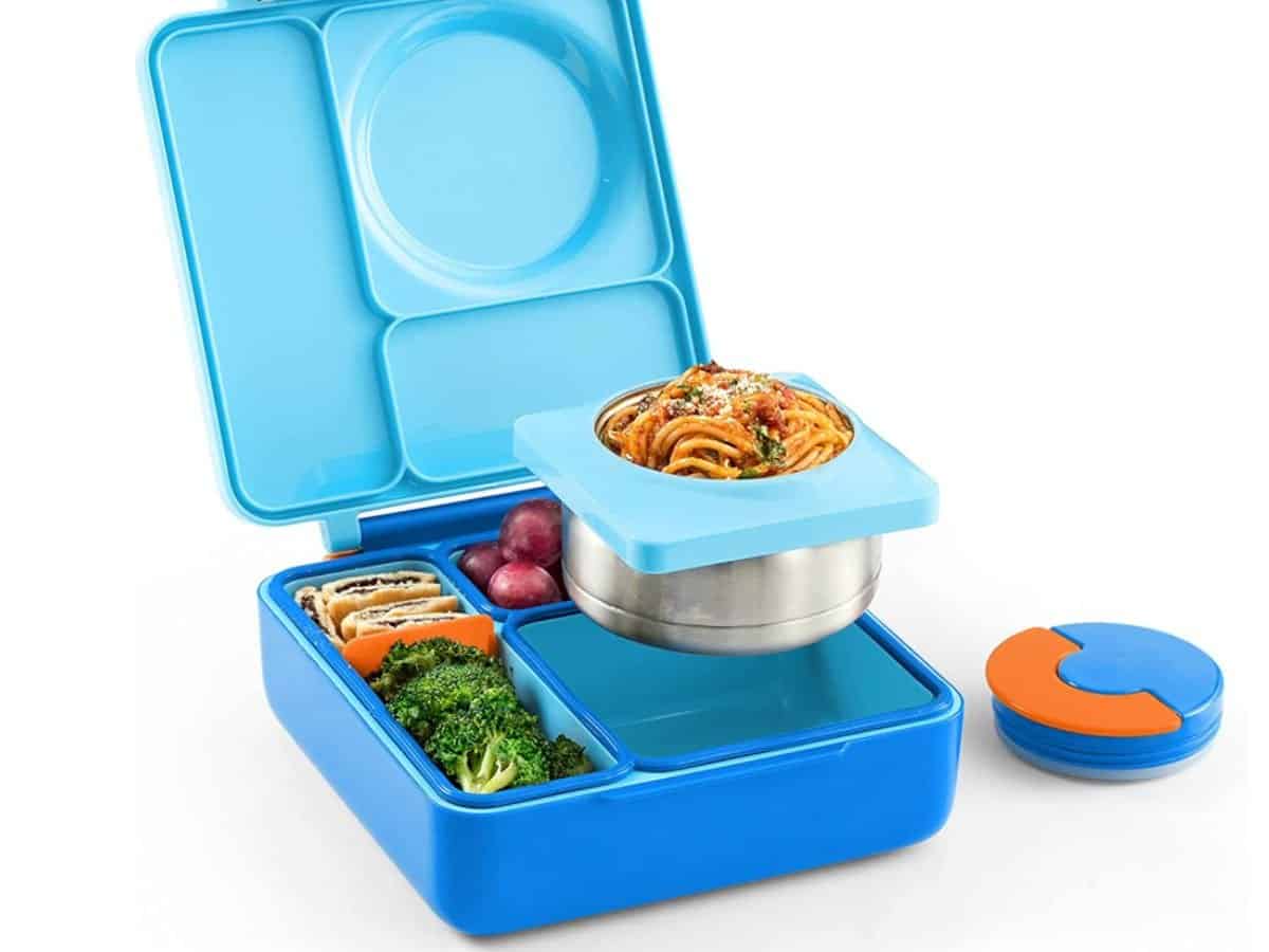 3 compartment bento box with removable insulated thermos.