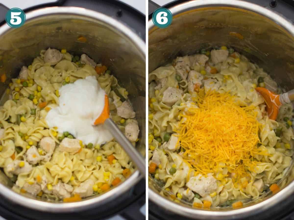 A two image collage showing how to make the dish creamy.