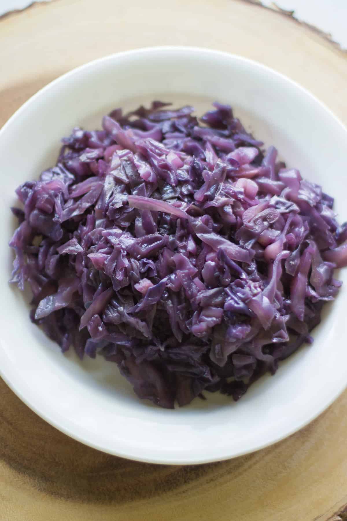 A large plate of shredded  braised red cabbage.