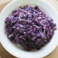 A large plate of shredded braised red cabbage.
