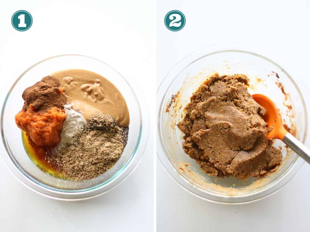 A two image collage showing before and after combining the ingredients.