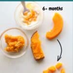A visual showing how to serve pumpkin according to baby's age.