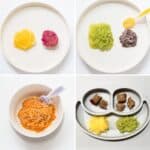 Four ways to serve spaghetti squash to babies with different sauces.