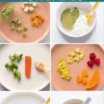 A six image collage of baby plates with spinach.