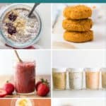A six image collage of chia seed recipes for babies.