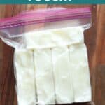 Frozen yogurt blocks in a freezer safe bag.